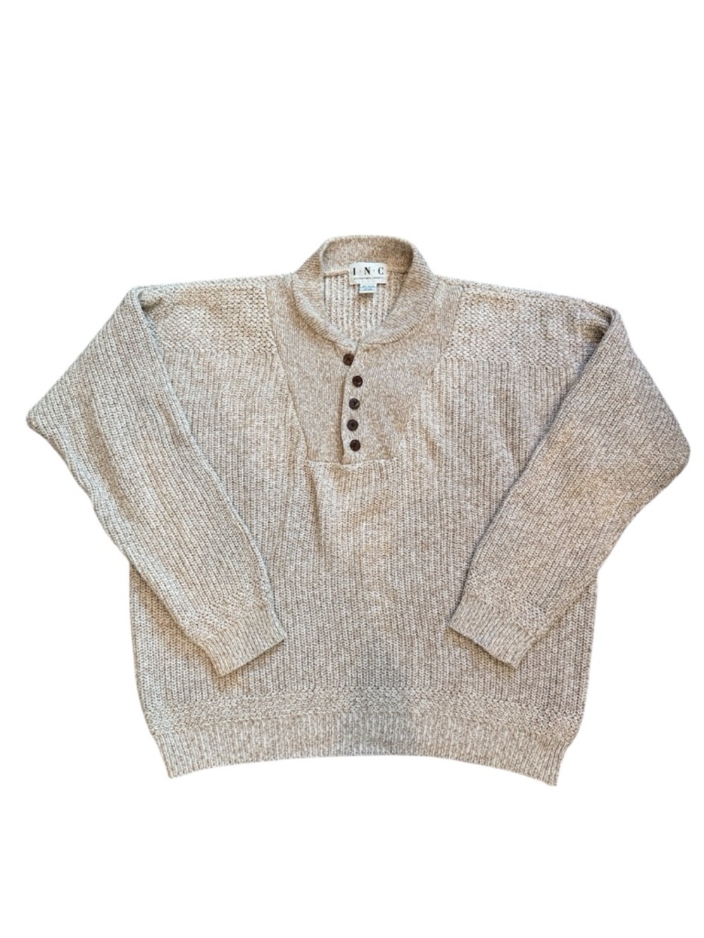 INC International Concepts | Men's Beige-Cream Henley Crewneck Sweater